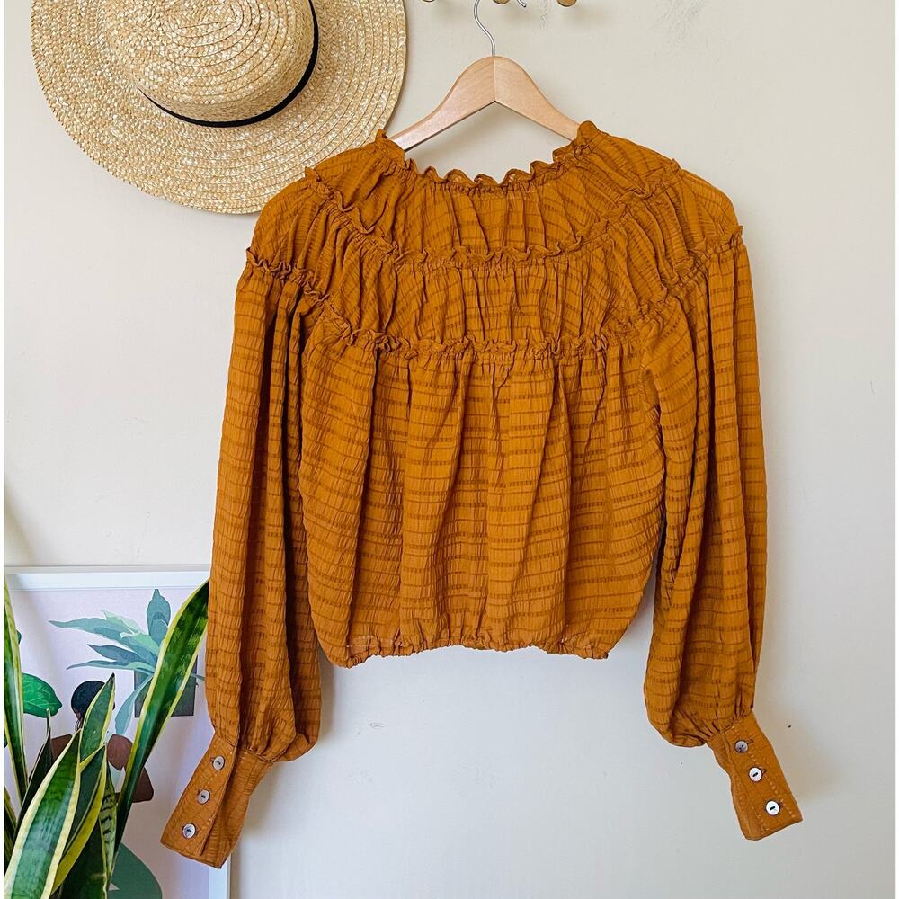 Free People Rust Orange Textured Button-Front Blouse - Picture 3 of 8